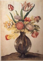 Vas med blommor (tempera på veläng)