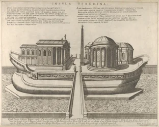 Utsikt över Tiberön representerad som ett skepp, Aesculapius tempel till vänster, 1582., 1582.
