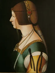 Bianca Maria Sforza, kejsarinna, andra hustru till kejsar Maximilian I (målning på trä)