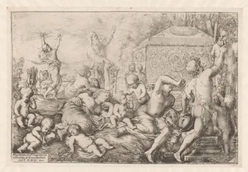 Bacchanal med altaar, faun och Silenus