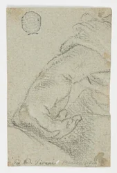 Teckning, studie: En vänsterhand i lutande ställning, ca 1650