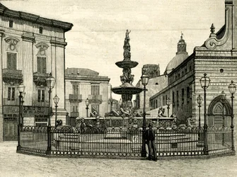 The Fountain of Orion, av Giovanni Angelo Montorsoli (ca 1506-1563), Piazza Duomo, Messina, Sicilien, Italien