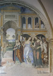 Florentius skickar in skökorna i klostret, scen ur St Benedictus liv