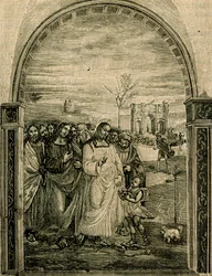 Multiplikation av bröd och fisk, fresk av Sodoma (1477-1549), matsal Sant