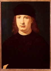 Porträtt av den italienska poeten Girolamo Casio (olja på trä, ca 1500-1520)