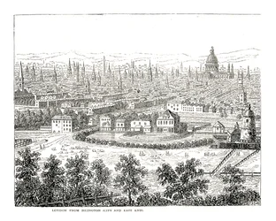 London från Islington City och East End. Från en vy av Canaletti, publicerad 1753