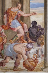 Detalj av Cleopatras bankett, kaminen, ca 1560-65 (fresk)