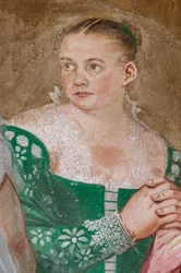 Kvinnlig figur, detalj av Scipios nåd, kaminens rum, ca 1560-65 (fresk)
