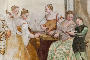Ung pojke och hovdamer, detalj av The Concert, Main Hall, ca 1570 (fresk)