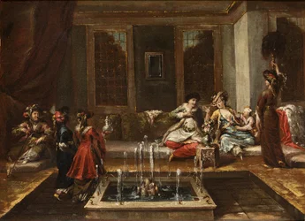 Armenisk interiör eller Orient Scene par Guardi, Giovanni Antonio (1699-1760). Olja på duk, storlek: 44x61,5