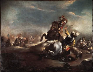 Duell of Knights (Knights fighting) Målning av Giovanni Antonio Guardi (1699-1760) Venedig Museo Correr