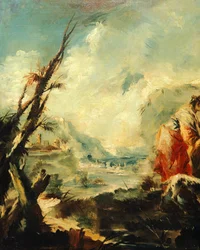 Tobias healing his fader av Giovanni Antonio Guardi (1699-1760), detalj, ärkeängeln Rafaels kyrka, Venedig