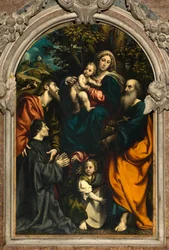 Altare av Saint Catherine, Madonna och Child mellan Saints Philip och James och donatorn Giacomo Schizzi