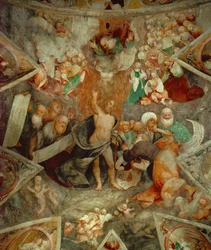 Kristusdomaren välkomnar Sankt Petrus i himlen