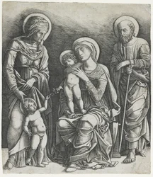 Den heliga familjen med spädbarnet Saint John, ca 1495-1505 (gravyr)