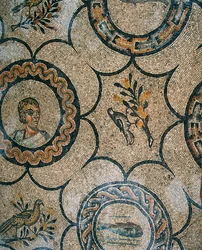 Detalj av golvet i den tidiga kristna basilikan i Aquileia, Udine