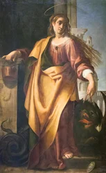 Saint Martha and the Tamed Dragon (olja på panel)
