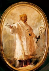 San Carlo Borromeo in gloria Representation av Charles Borromee (1538-1584) italiensk prelat i ära. Målning av Giovan (Giovanni) Battista Crespi dit Il Cerano (cirka 1575-1632) Milano, katedralen i Duomo, sakristian norr.