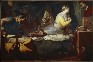 Quadroni de san Carlo: avsnitt av Saint Charles Borromees liv (1538-1584): Aurelia degli Angelis mirakel (Quadroni of St Charles: Life and miracles of St Charles Borromeo: miracle of Aurelia degli Angeli) Målning av Cerano (Giovan) Baptist Kr