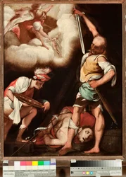 Johannes Döparens dekollering En man gillade att ta upp helgonets huvud och sätta det på en platå (Beheading of St John Baptist) Målning av Il Cerano (Giovan Battista Crespi) (1567/8-1632), Genes, Musei di Strada Nuova (inv n PB 2812)