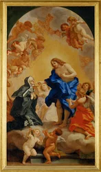 Une bienheureuse abesse recevant la communion des mains du Christ - En nunna tar emot nattvarden från Kristi händer ...