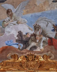 Clericipalatset, gobelänggalleriet eller Tiepolohallen: "Solens Quadriga lyser upp världen", detalj av fresken på valvet (ca 1740).