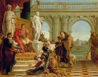 Maecenas presenterar den liberala konsten för kejsar Augustus (63BC-14AD) c.1745 (olja på duk)