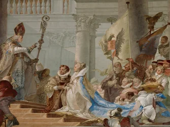 Bröllopsceremoni mellan kejsar Friedrich Barbarossa och Beatrix av Burgund 1156 ... (fresk)