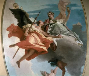 Allegory of Force and Knowledge Målning av Giambattista Tiepolo (1696-1770) 1743 sön 479x251 cm Udine, Civic Museum