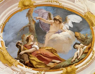 Ängel tröstar Hagar i vildmarken av Giovanni Battista Tiepolo (1696-1770), fresk, Patriarkalpalatset, Guest Hall, Udine