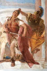 Detalj av Minerva som hindrar Achilles från att döda Agamemnon, från Iliadens rum i Palazzina