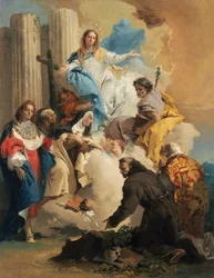 La Vierge med sex helgon - Jungfrun med sex heliga, av Tiepolo, Giambattista (1696-1770). Olja på duk, ca. 1750. Mått : 72,8x56 cm. Szepmuveszeti Muzeum, Budapest