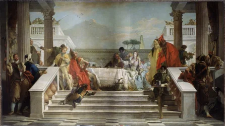 Kleopatras festmåltid. Den egyptiska drottningen (69-30 f.Kr.) är troligen avbildad med den romerske politikern och fältherren Marcus Antonius (83-30 f.Kr.). Kleopatras festmåltid. Målning av Giambattista Tiepolo (1696-1770). Olja på duk