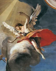 Sacrifice of Isaac av Giovanni Battista Tiepolo (1696-1770), fresk, detalj, patriarkpalatset, gästhallen, Udine