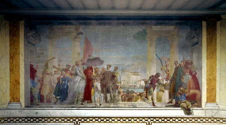 Kungen av Frankrike Henrik III (1551-1589) mottogs i Venedig av Federico Contarini 1574 vid ingången till villan Mira. Målning av Giovanni Tiepolo (1696-1770)