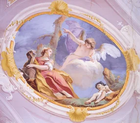 Ängeln tröstar Hagar i vildmarken, av Giovanni Battista Tiepolo (1696-1770), fresk, Patriarkalpalatset, Guest Hall, Udine