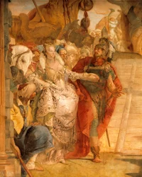 Antonius och Kleopatras möte, av Giambattista Tiepolo (1696-1770), fresk, detalj, Palazzo Labia, Venedig, Italien