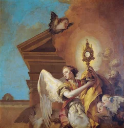 Vision av Saint Pascual Bailón, detalj av eukaristins ängelbärare