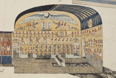 Sektion av Psammuthis grav i Thebe, upptäckt och öppnad av Belzoni 1818 (handfärgad litho)