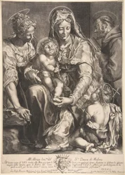 Jungfru och barn med Saint Catherine, Francis of Assisi och Johannes Döparen, mitten av 1600-talet.