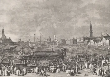 Plåt 5: Dogen i Bucintoro Avgår till Porto di Lido på Kristi himmelsfärdsdag, f..., ca. 1766.