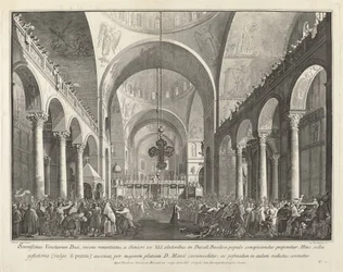 Den nyvalda dogen presenterad för folket i San Marco, 17631766.
