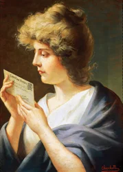 Flicka med brev, målning av Giovanni Battista Chiocchetti (1843-1917)
