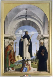 Saint Peter Martyr med Saints Nicholas och Benedict