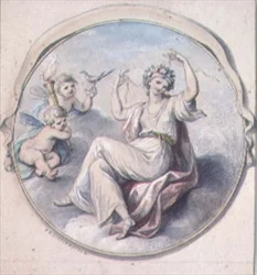 Venus binder hennes hår med en krans, med cupids
