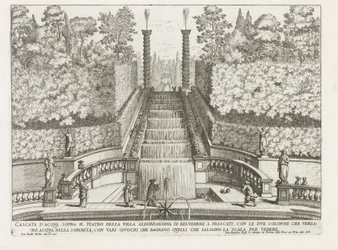 Cascade in the gardenen van de Villa Aldobrandini te Frascati Vattenfall ovanför teatern i Villa Aldobrandina di Belvedere i Frascati (...) (titel på objektet) Fountains of the Villas of Frascati (serietitel) Fonteinen van Frascati (serietitel)