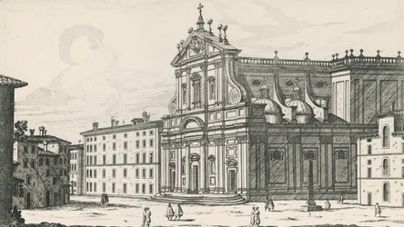 Sankt Ignatius av Loyola-kyrkan på Marsfältet, Rom, gravyr av Giovanni Battista Falda (1640 eller 1643-1678), Italien