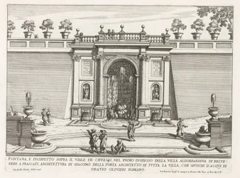 Fontein in de tuinen van de Villa Aldobrandini te Frascati Fontän och höjd över cypressalén (...) (titel på objektet) Fountains of the Villas of Frascati (serietitel) Fonteinen van Frascati (serietitel)