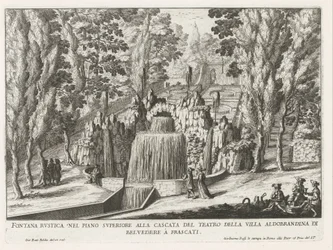 Fontein in de tuinen van de Villa Aldobrandini te Frascati Rustik fontän på övervåningen vid teaterns vattenfall (...) (titel på objekt) Fontänerna i Frascati-villorna (serietitel) Fonteinen van Frascati (serietitel)