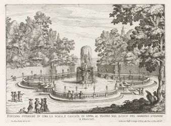 Fontein in de tuinen van de Villa Torlonia te Frascati Övre fontän på toppen av trappan och vattenfallet ovanför teatern (...) (titel på objektet) Fontänerna i Frascati-villorna (serietitel) Fonteinen van Frascati (serietitel)
